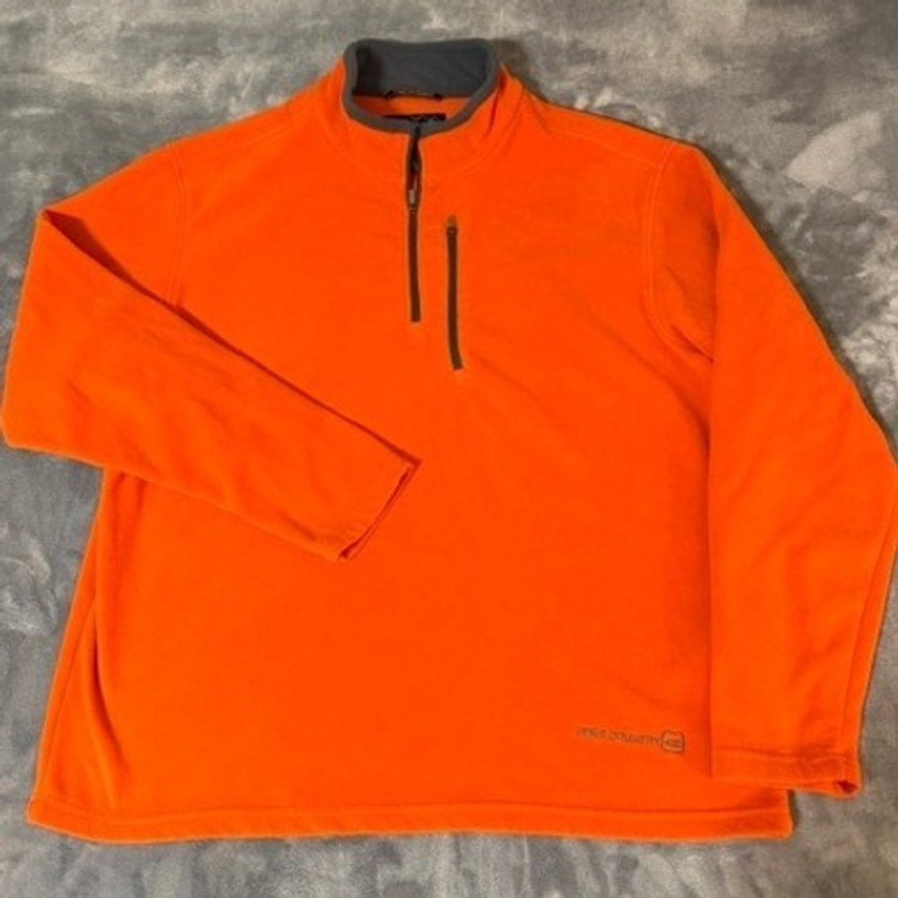 Free Country Mens XL Quarter Zip Fleece Pullover Orange Mock Neck Chest Pocket